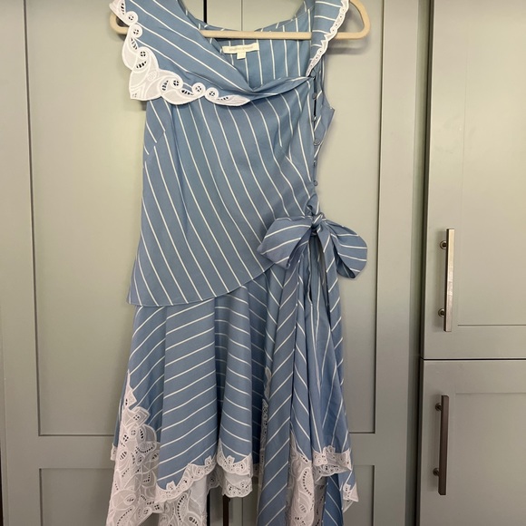 Jonathan Simkhai Blue & White Light Striped Lace-trimmed Casual Dress- size 2 - Picture 8 of 9